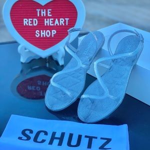 Schutz Glitter Silver Tanner Sandals